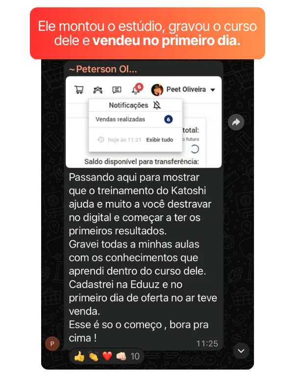 Depoimento do aluno Peterson que montou o estúdio e vendeu no primeiro dia
